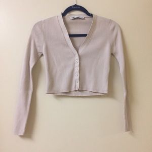 Zara Cream Ribbed Cropped Cardigan